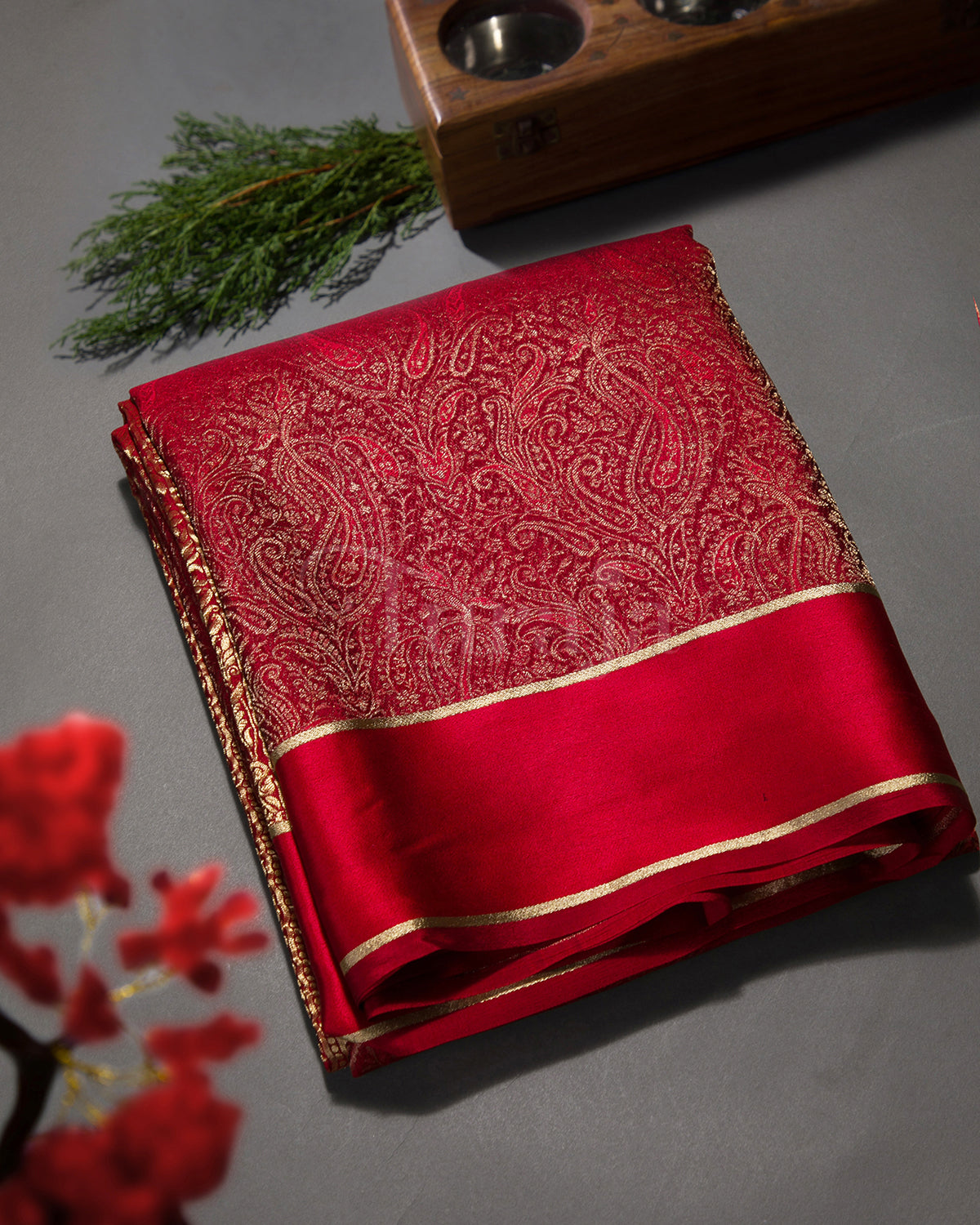 Royal Keri - Red Mysore Crepe Silk Saree (Copy)