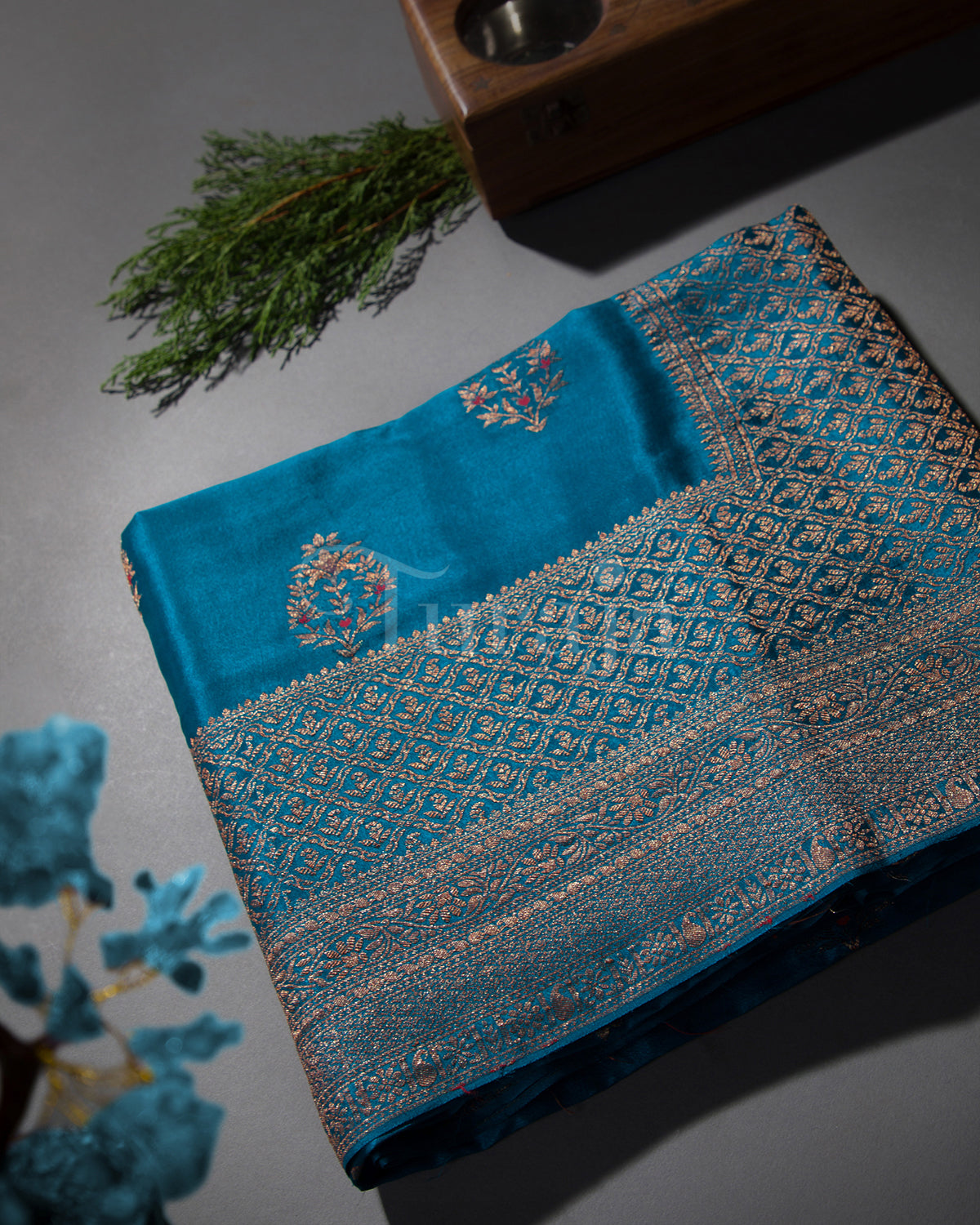 Rajnigandha: Rama Blue Mysore Crepe Silk Saree