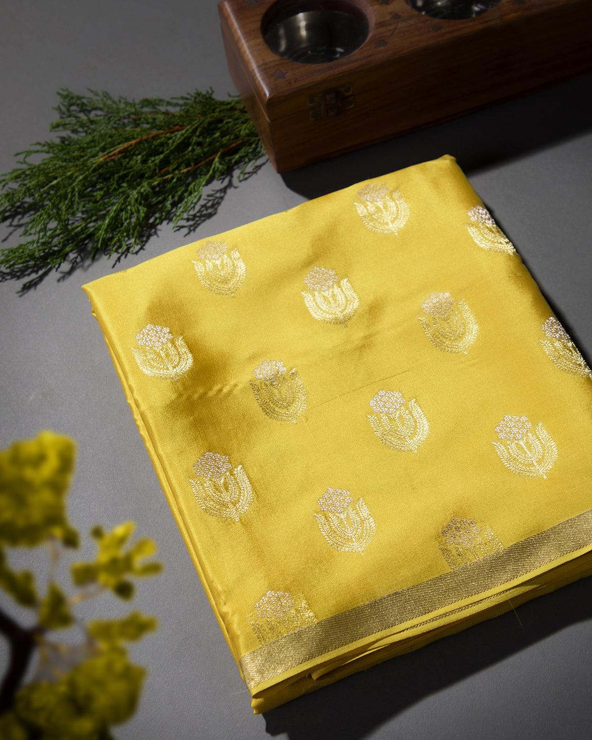 Moonlit: Yellow Mysore Crepe Silk Saree