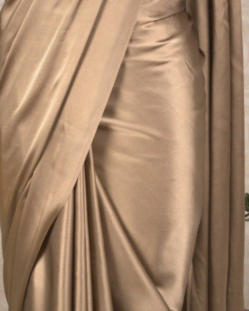 PLAIN SATIN SAREE - CHAMPAGNE