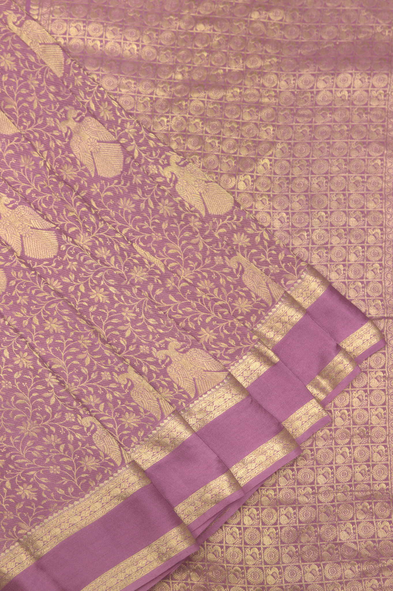 Brocade Peacock: Wine Mysore Crepe Silk Saree