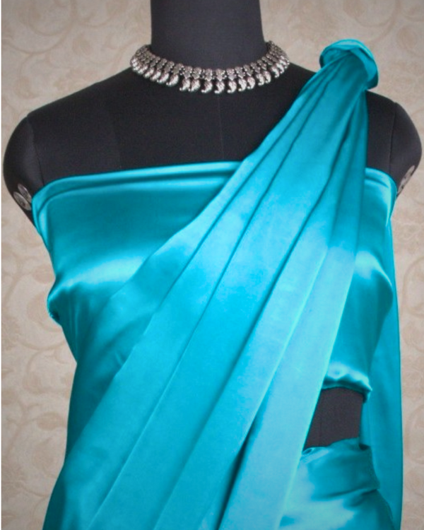 PLAIN SATIN SAREE - OCEAN BLUE