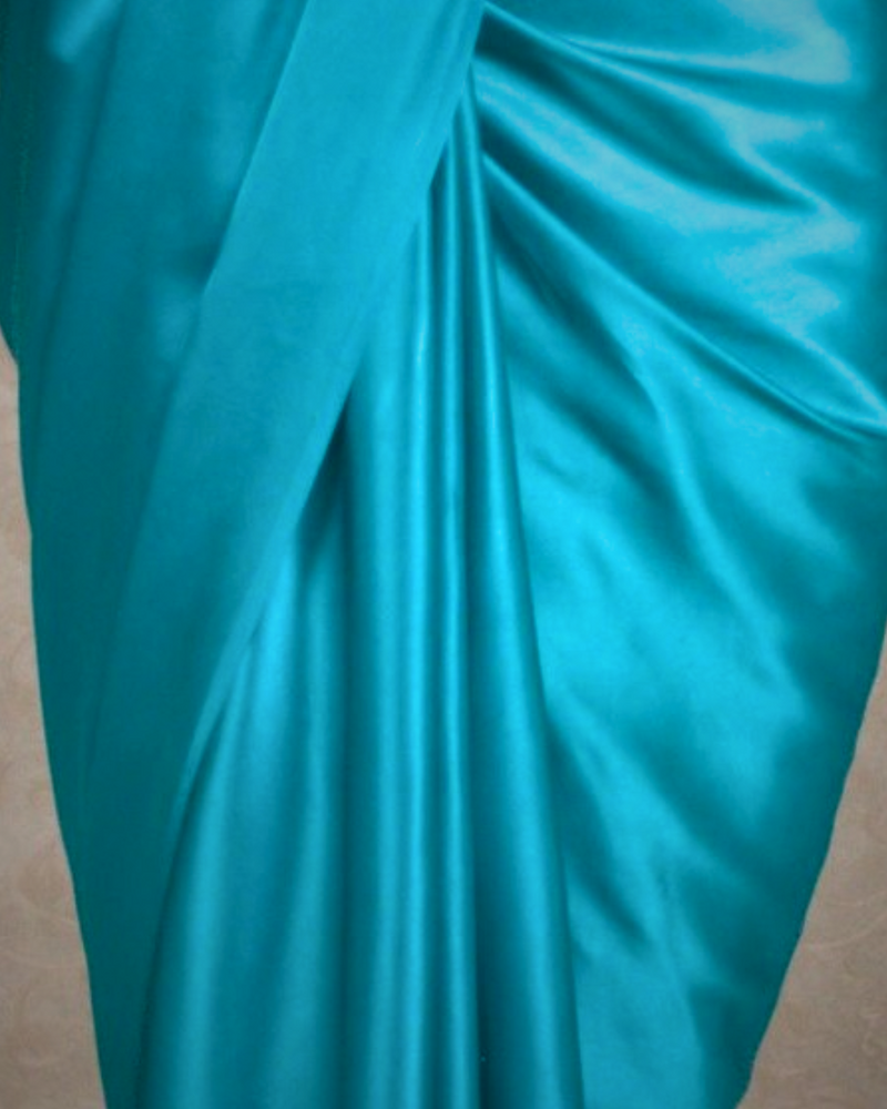 PLAIN SATIN SAREE - OCEAN BLUE