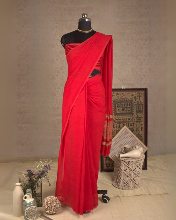 PLAIN CHIFFON SAREE - RED
