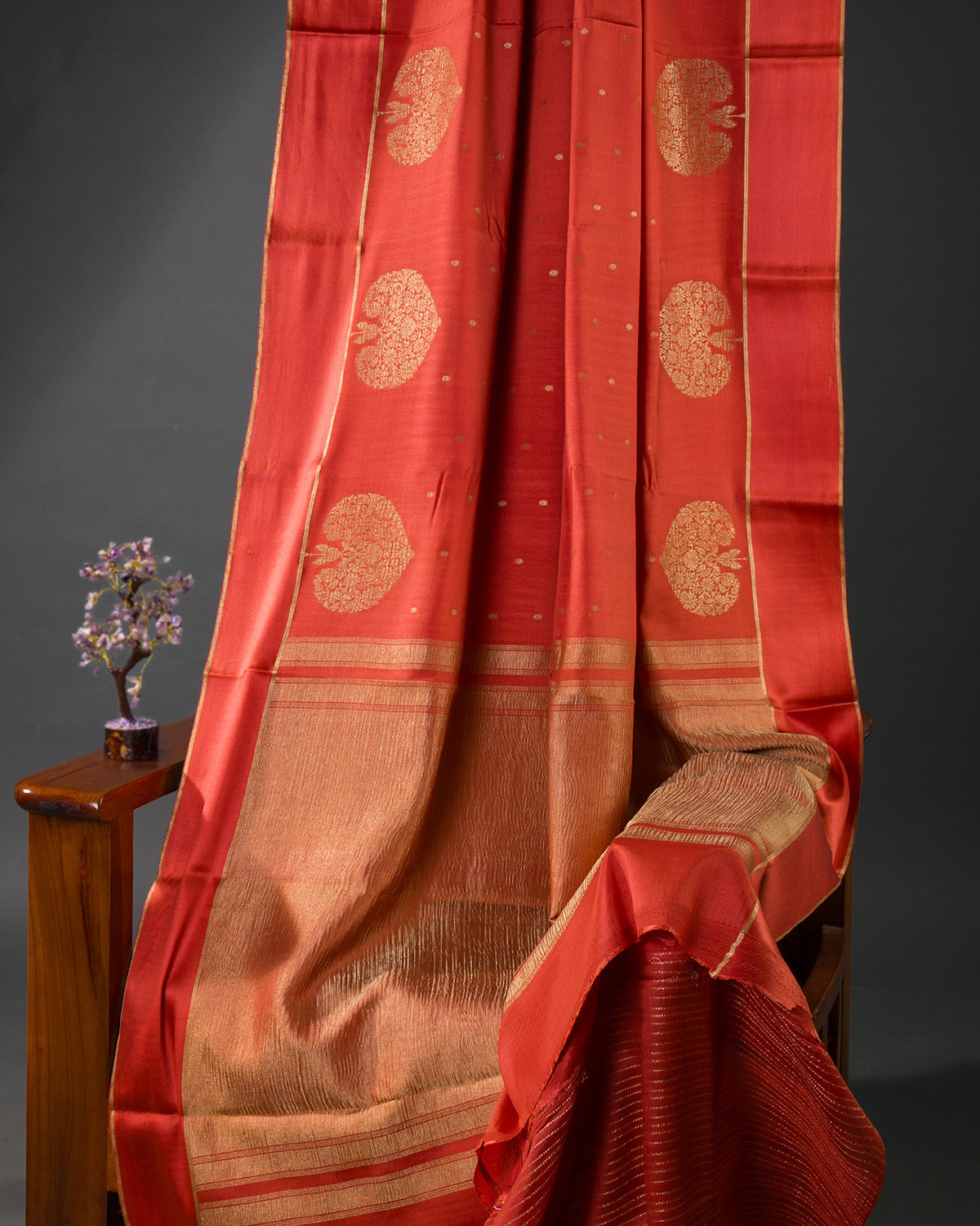 Morbagh - Rust Orange Mysore Crepe Silk Saree