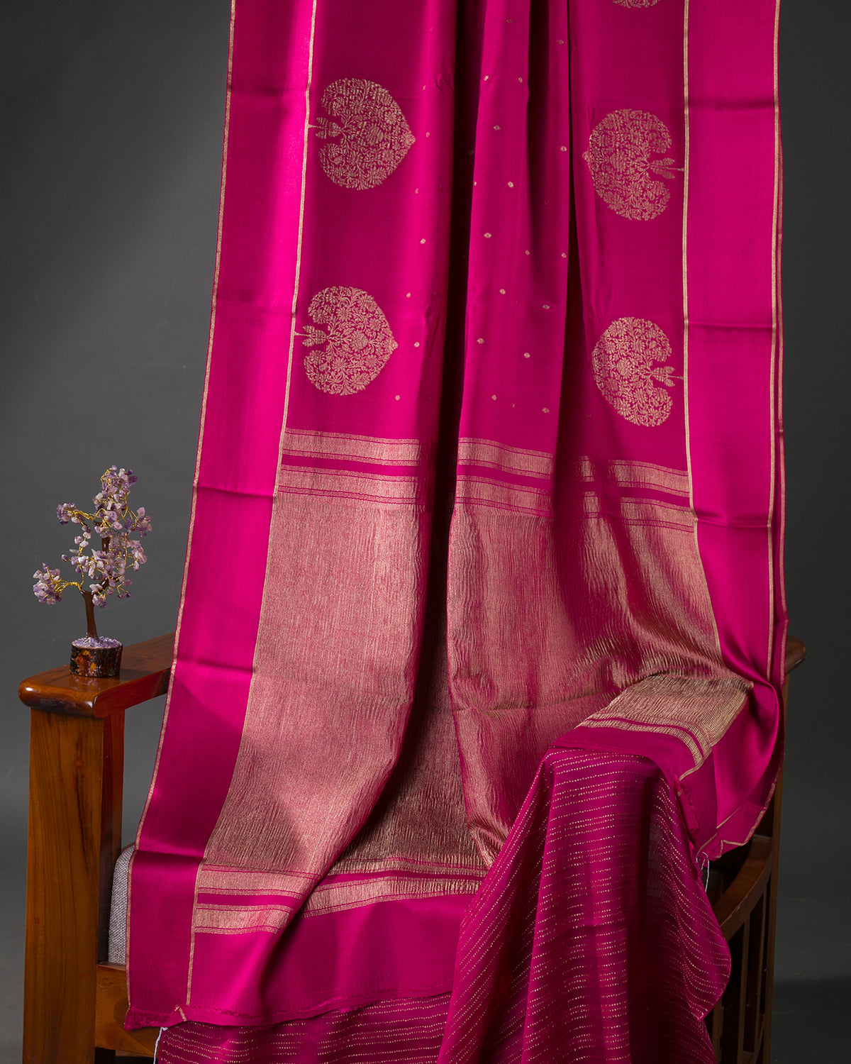 Morbagh - Rani Pink Mysore Crepe Silk Saree