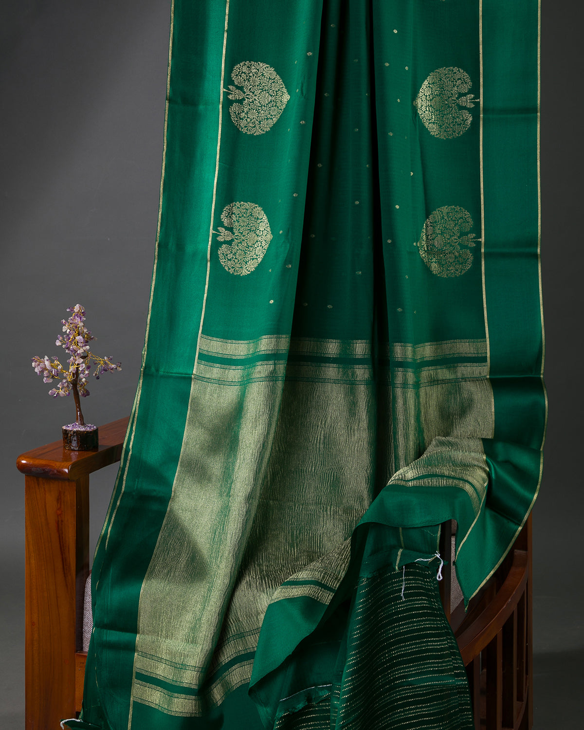 Morbagh - Bottle Green Mysore Crepe Silk Saree