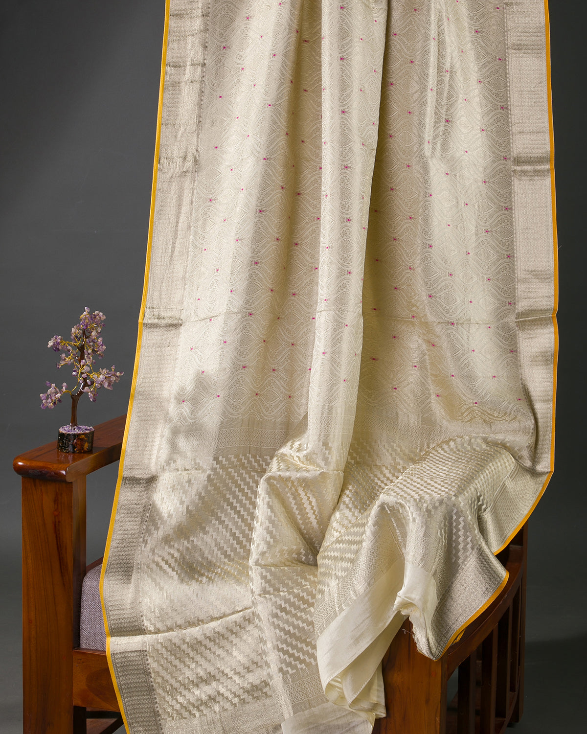 Meenakari Jaal - Offwhite Mysore Crepe Silk Saree