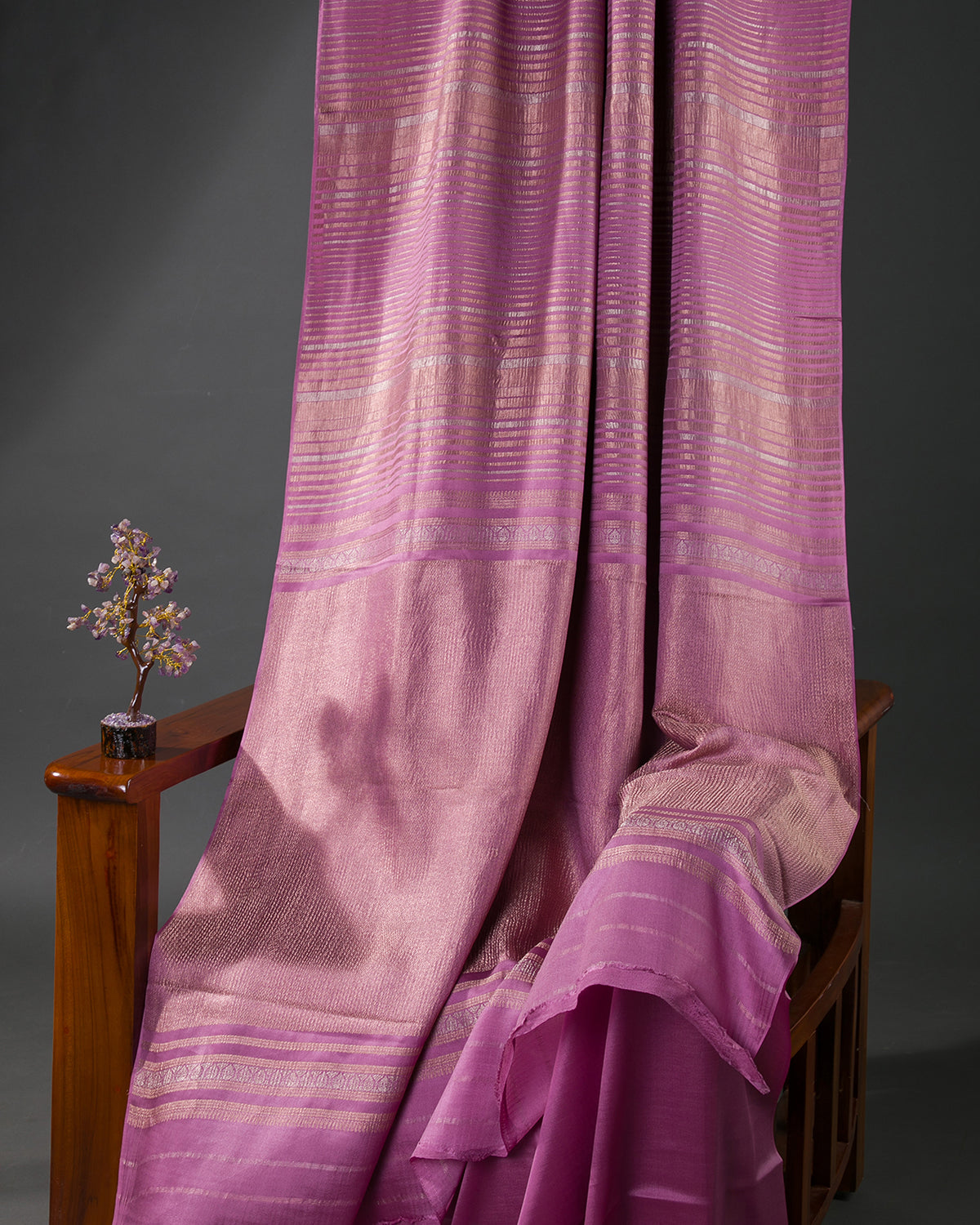 Pastel Stripes - Lavender Mysore Crepe Silk Saree