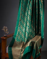 Gaja Brocade: Bottle Green Mysore Crepe Silk Saree