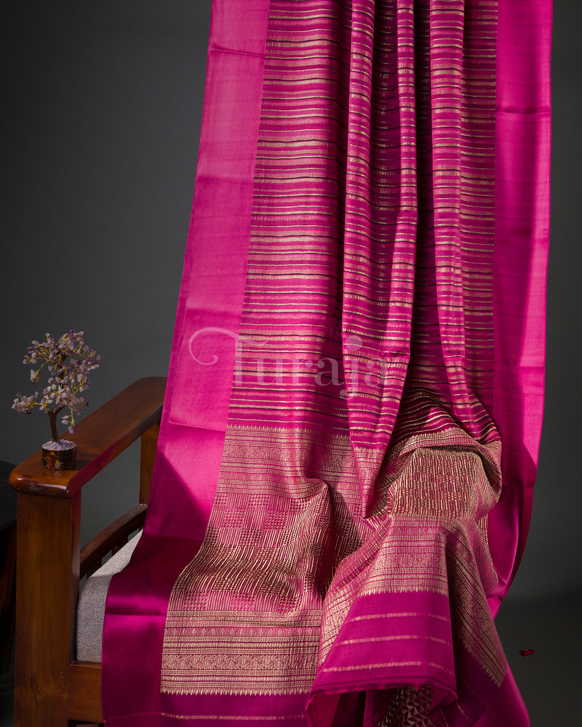 Timeless Stripes: Wine Mysore Crepe Silk Saree