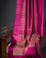 Timeless Stripes: Wine Mysore Crepe Silk Saree
