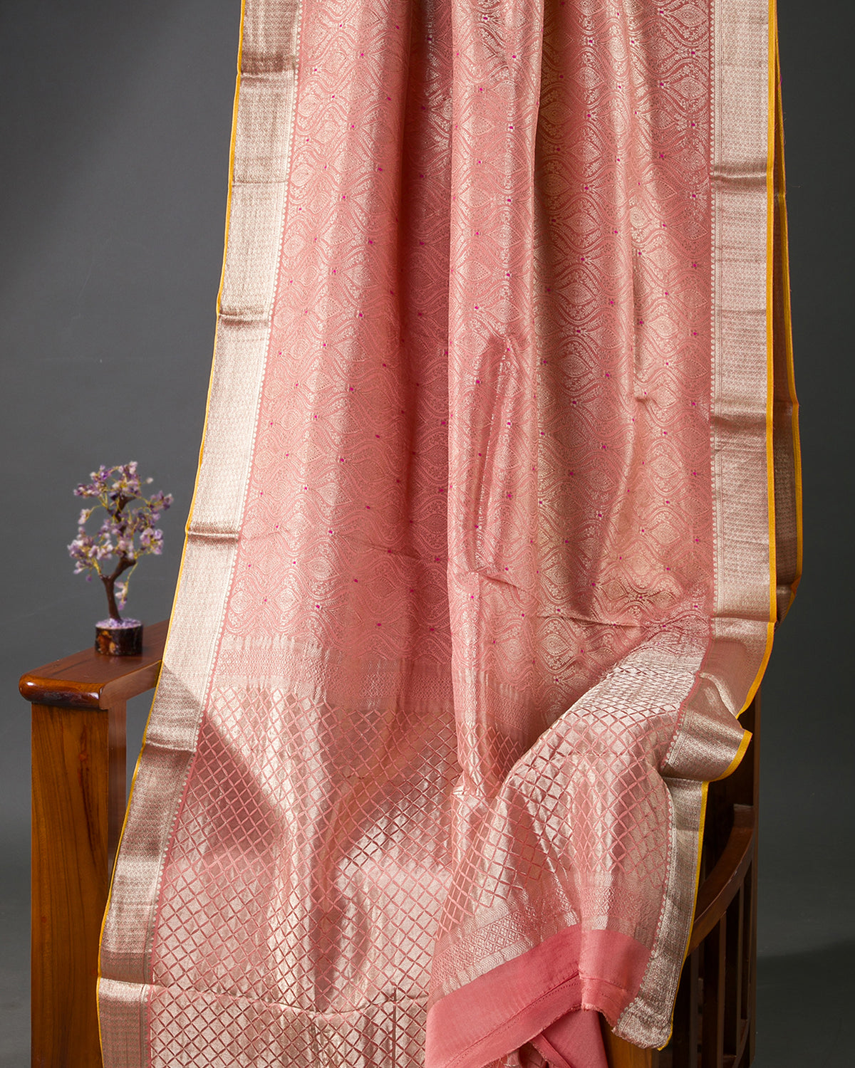 Meenakari Jaal - Peach Mysore Crepe Silk Saree