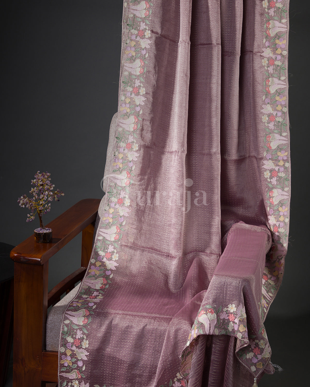 Pastel Tissue Petal Border: Lavender Mysore Crepe Silk Saree