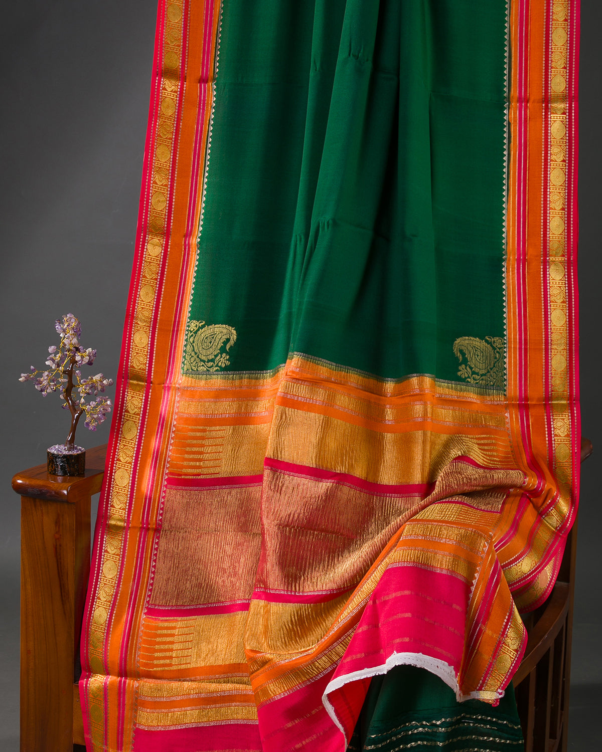 Rangkart - Bottle Green and Red Mysore Crepe Silk Saree