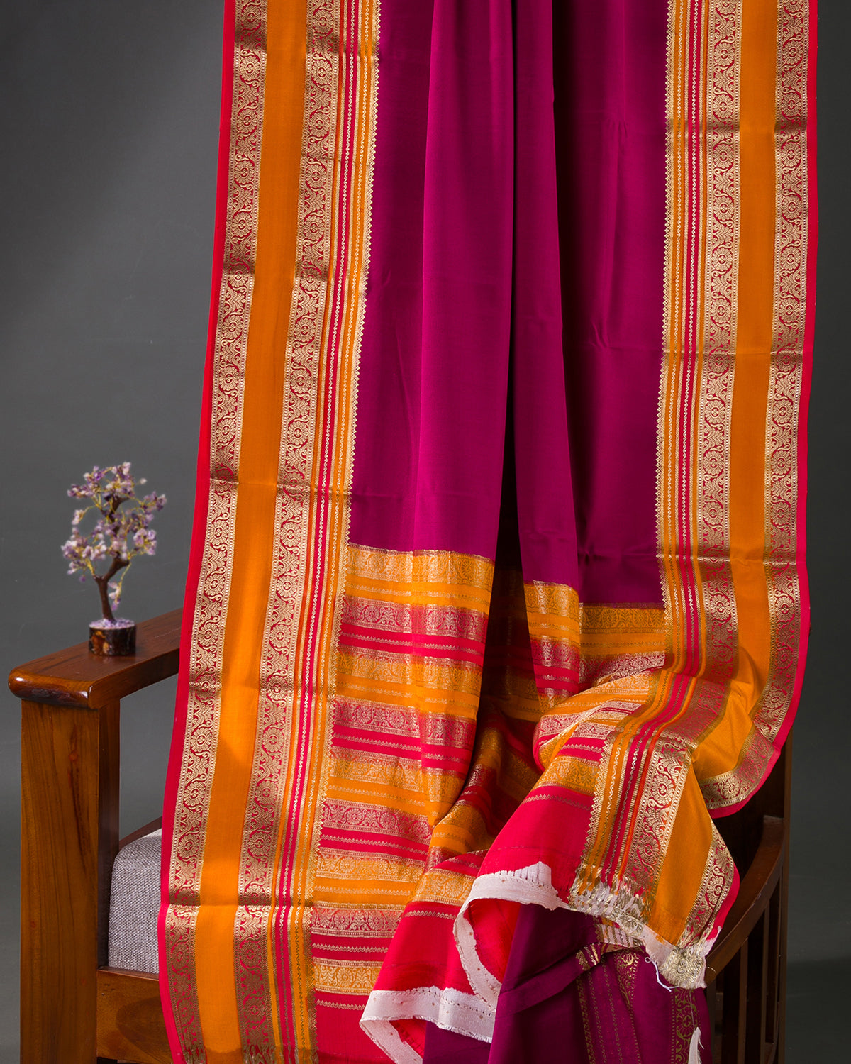 Royal Dye - Maroon and Orange Mysore Crepe Silk Saree