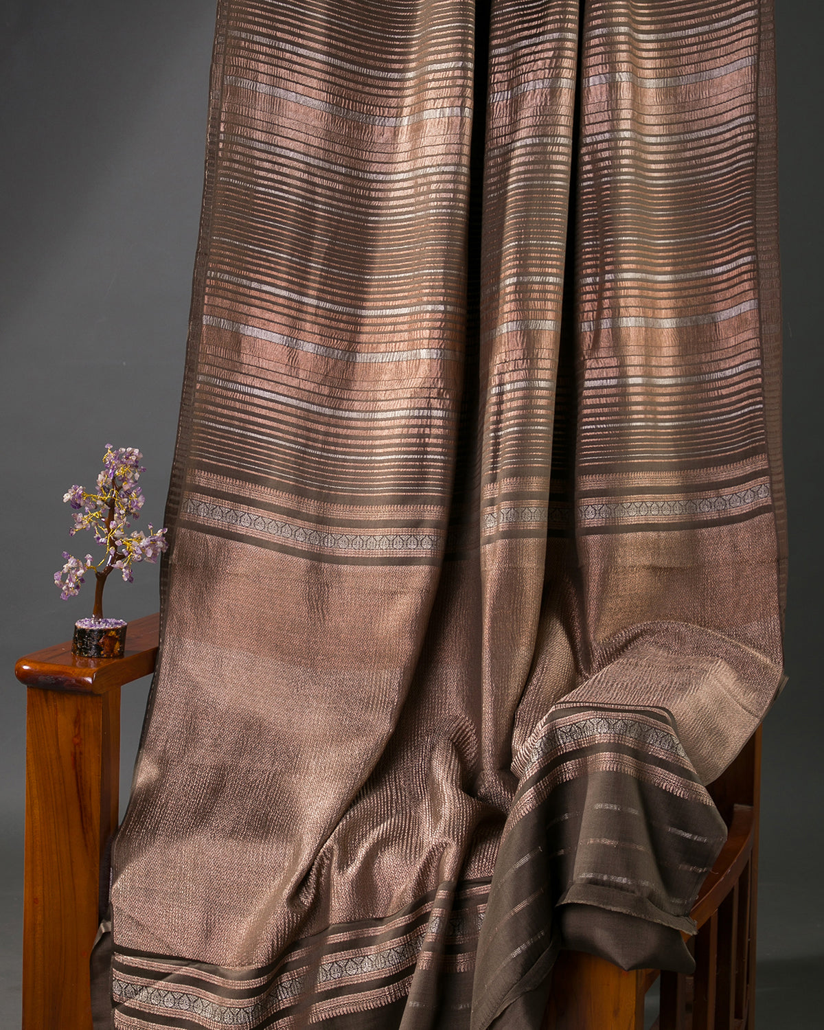 Pastel Stripes - Brown Mysore Crepe Silk Saree