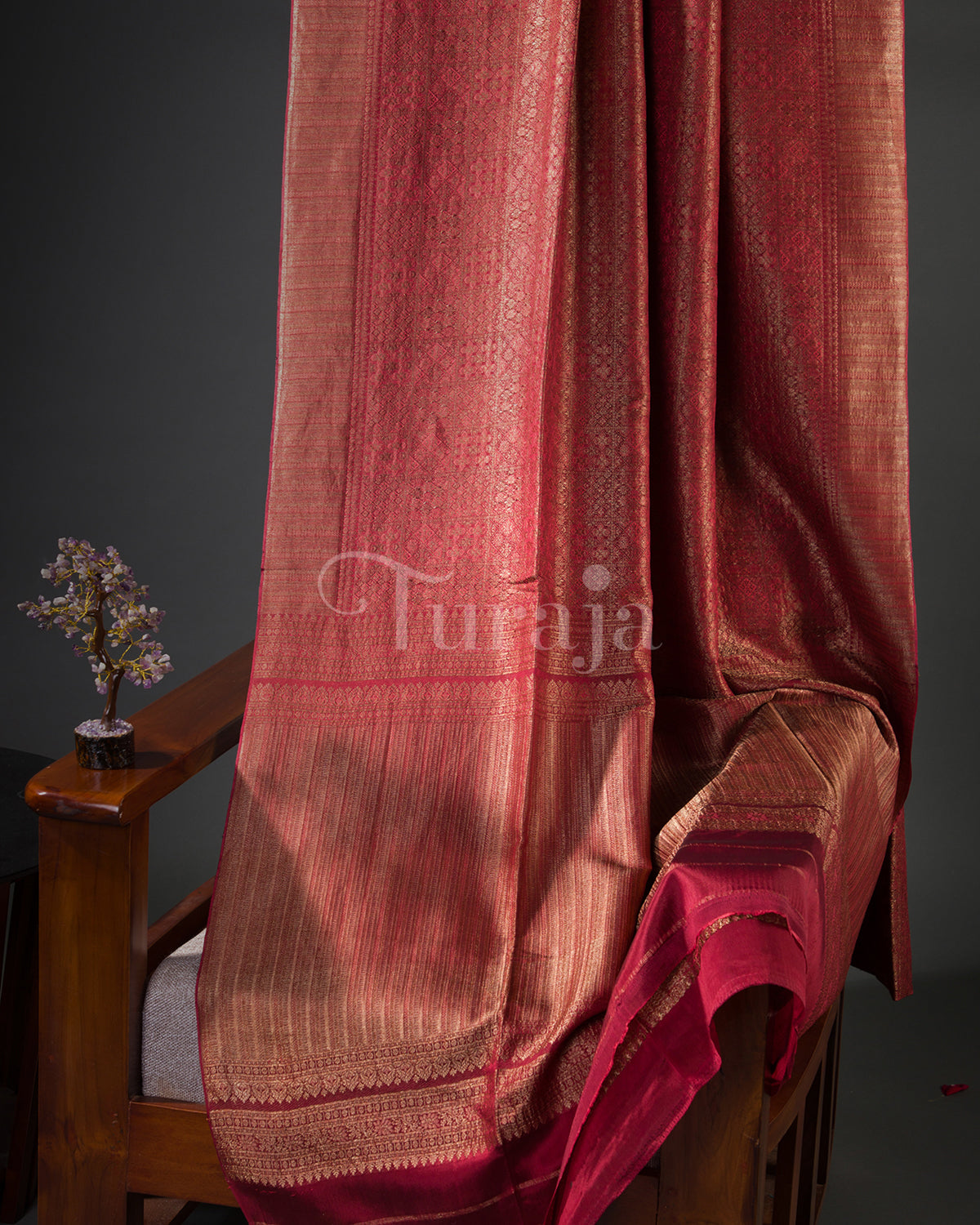 Antique Ruhani: Red Mysore Crepe Silk Saree