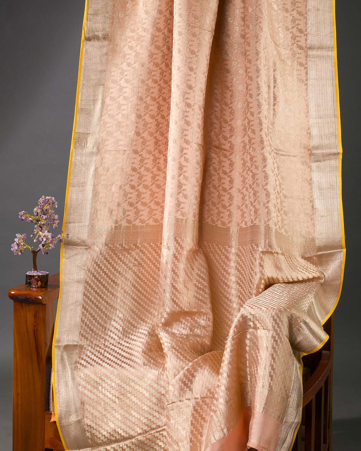 Regal Brocade - Peach Mysore Crepe Silk Saree