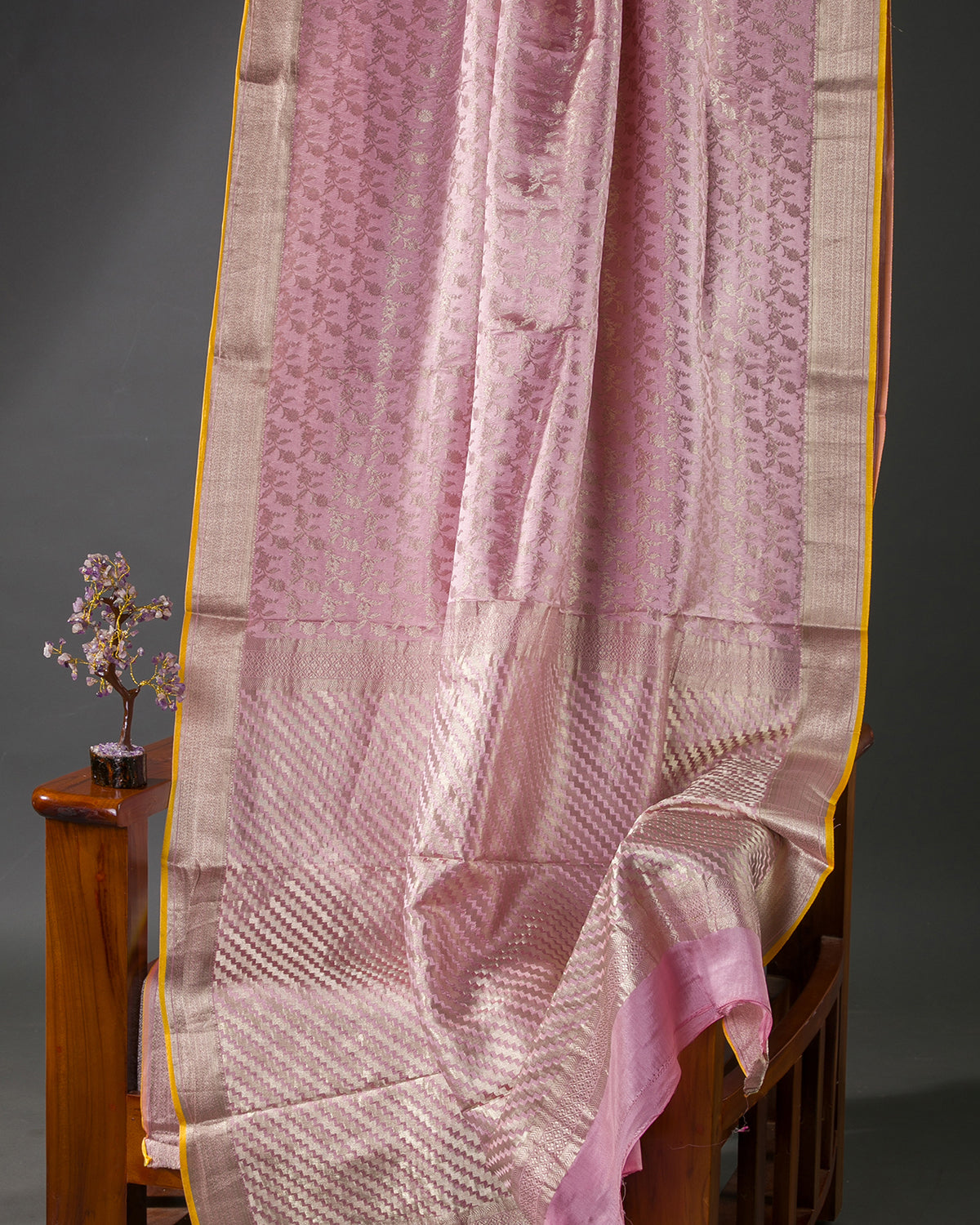 Regal Brocade - Pink Mysore Crepe Silk Saree