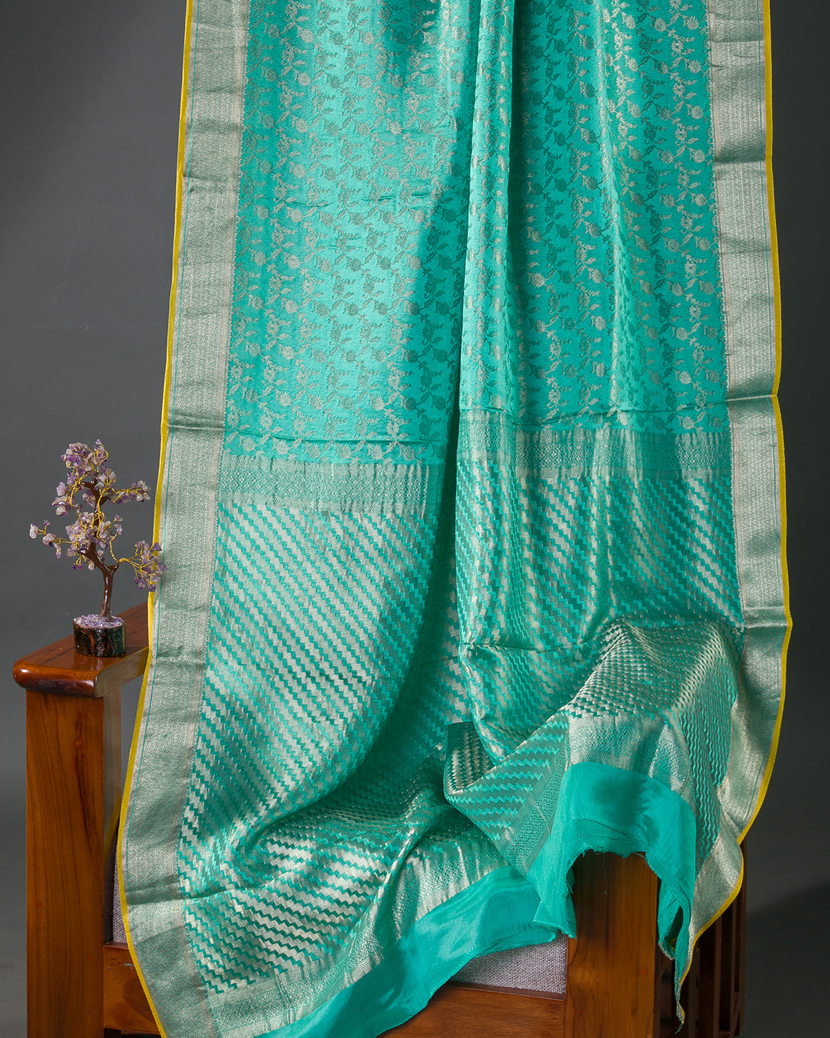 Regal Brocade - Firozi Mysore Crepe Silk Saree