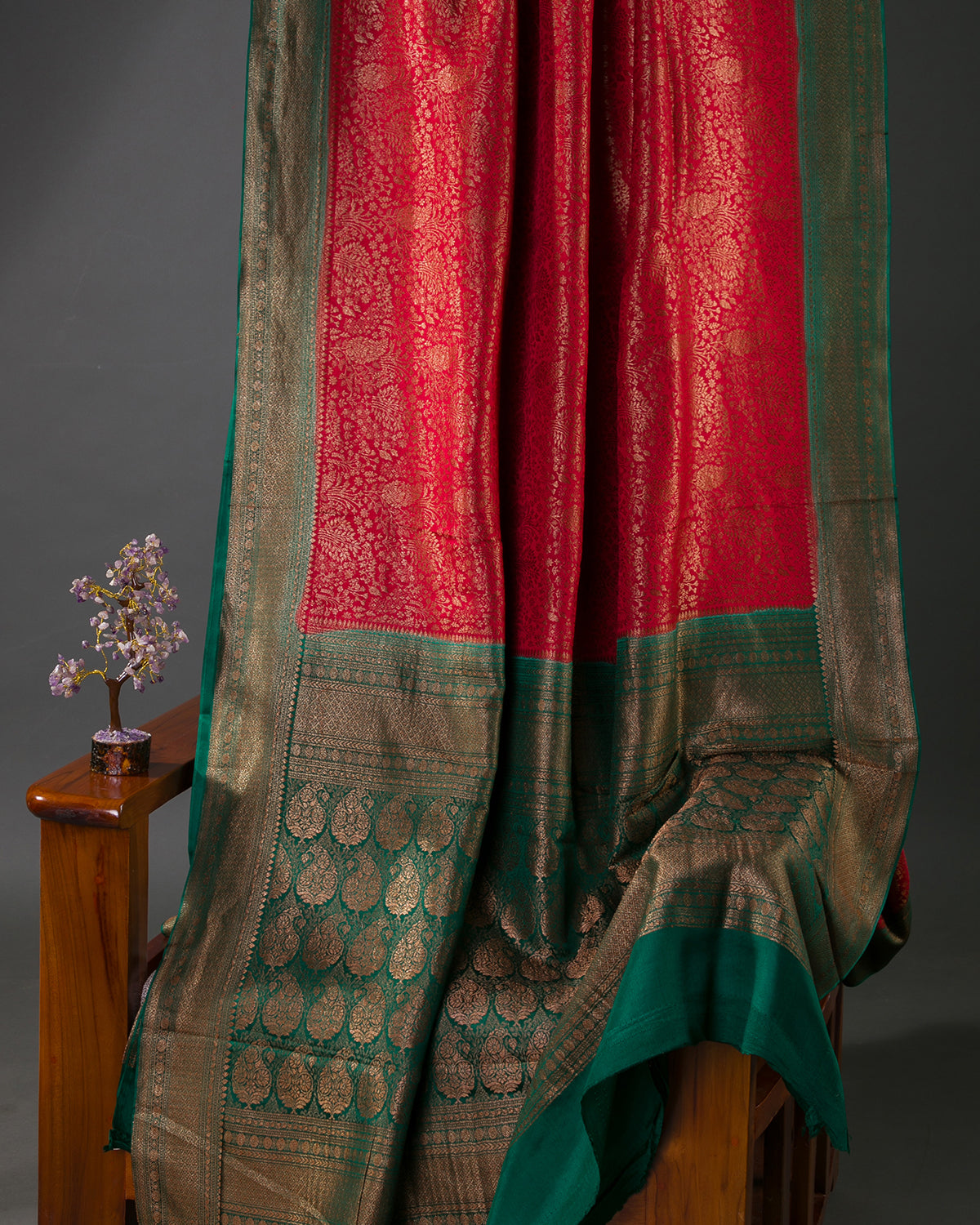 Gulbarga - Red and Bottle Green Mysore Crepe Silk Saree