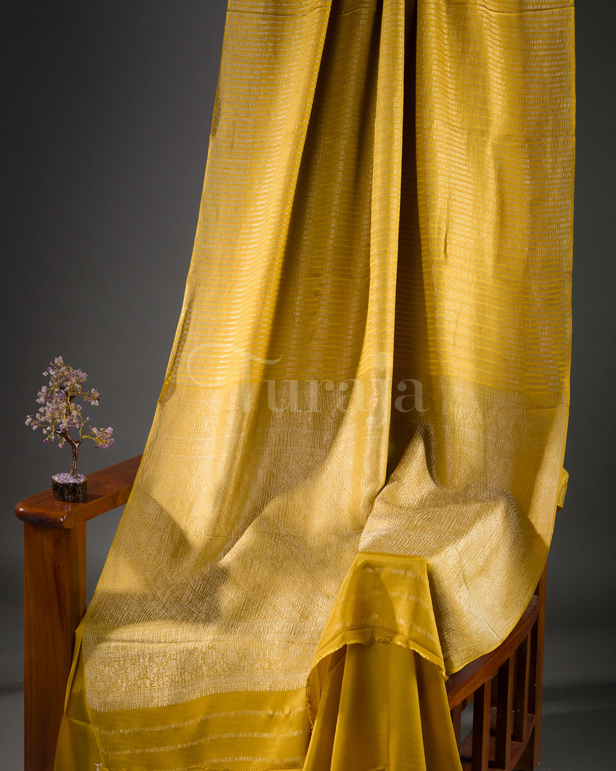Stripes Saga: Yellow Mysore Crepe Silk Saree