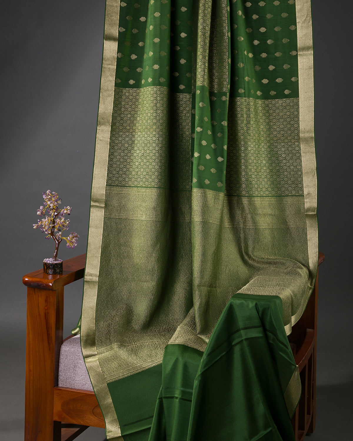 Zari Darbar - Mehendi Green Mysore Crepe Silk Saree