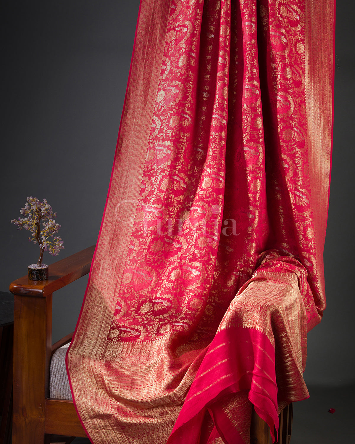 Jangla: Red Brocade Mysore Crepe Silk Saree-view2