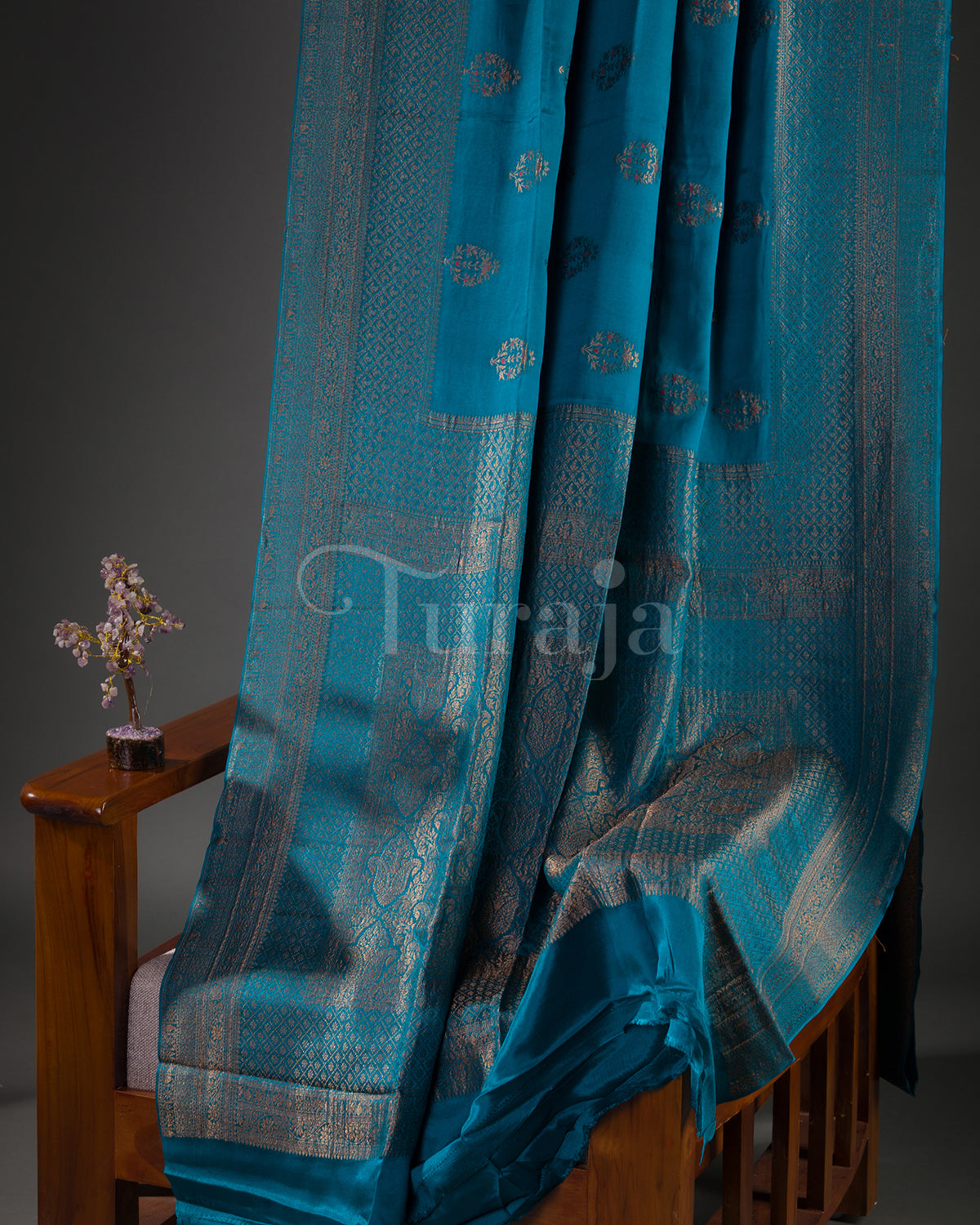 Rajnigandha: Rama Blue Mysore Crepe Silk Saree
