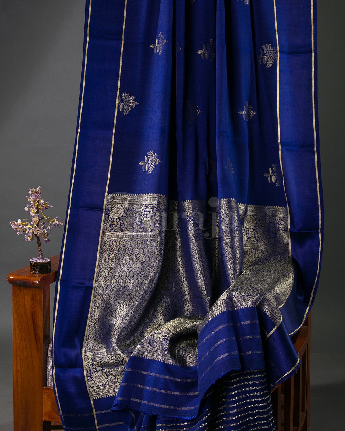 Guldasta - Navy Blue Mysore Crepe Silk Saree