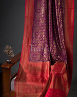 Dual Tone Brocade Contrast: Wine & Red Mysore Crepe Silk Saree-view2