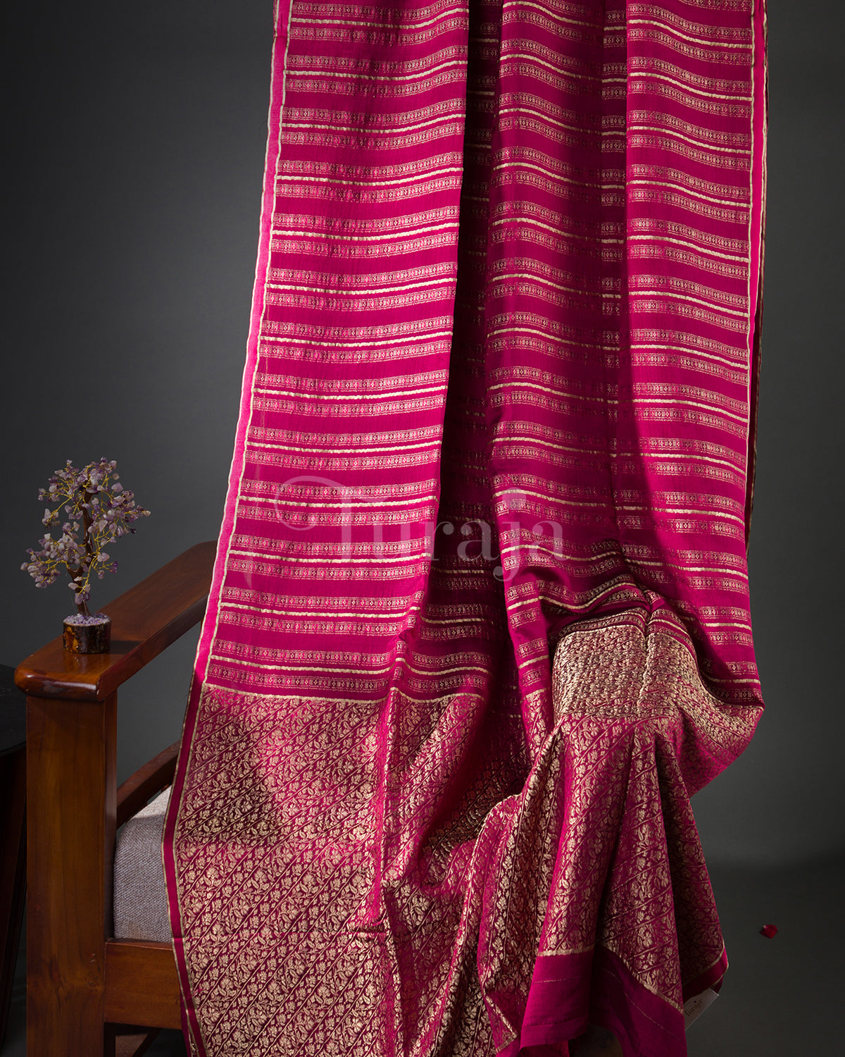 Stripes & Satin: Magenta Mysore Crepe Silk Saree-view2