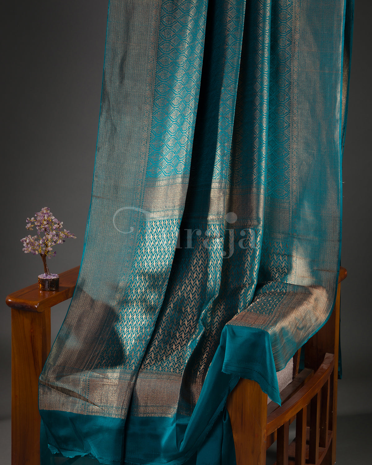 (Rashmika Mandanna Design) Saanjh: Rama Blue Brocade Mysore Crepe Silk Saree