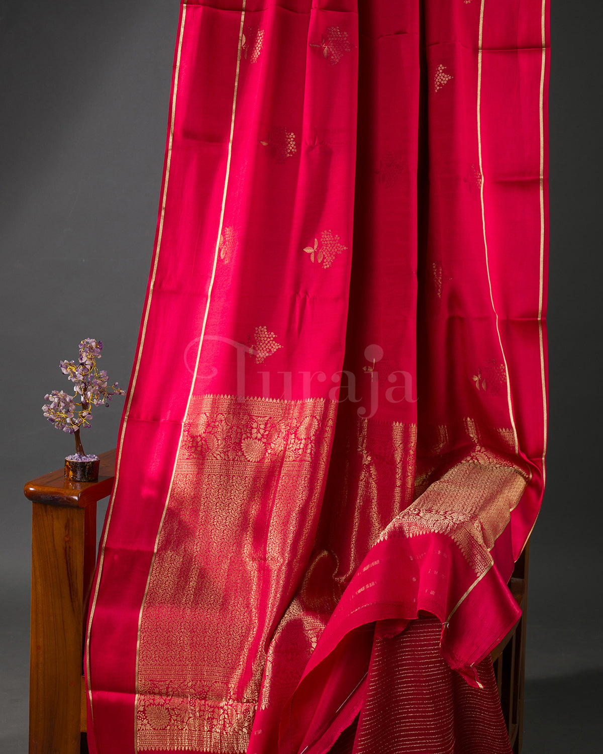 Guldasta - Red Mysore Crepe Silk Saree