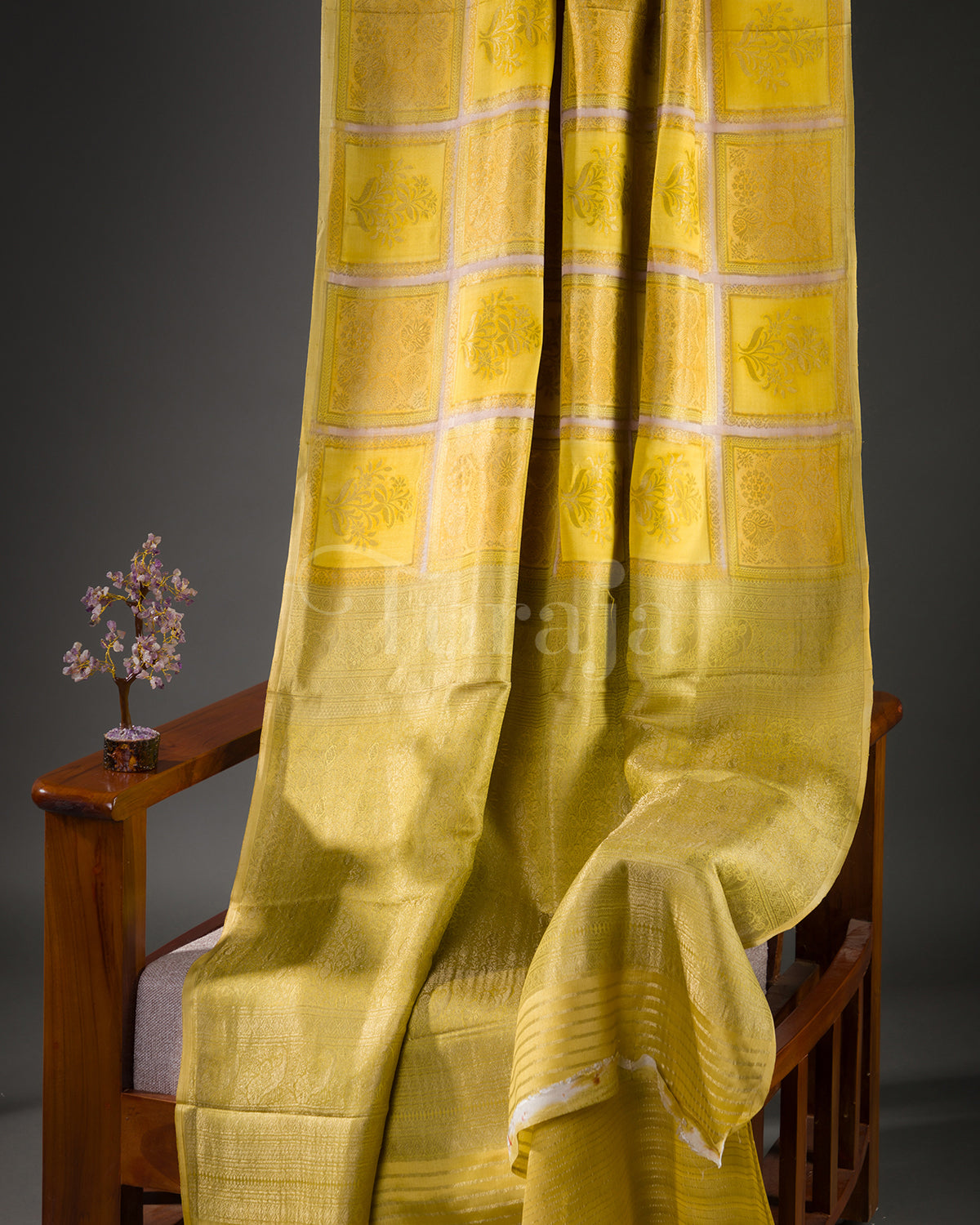 Floral Garden: Yellow Mysore Crepe Silk Saree