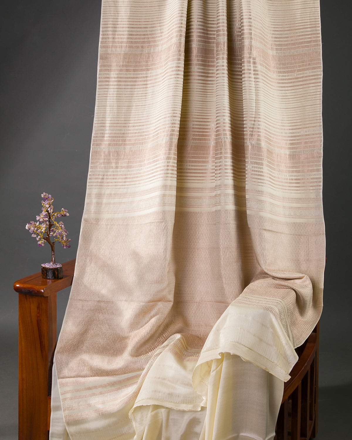 Pastel Stripes - Offwhite Mysore Crepe Silk Saree