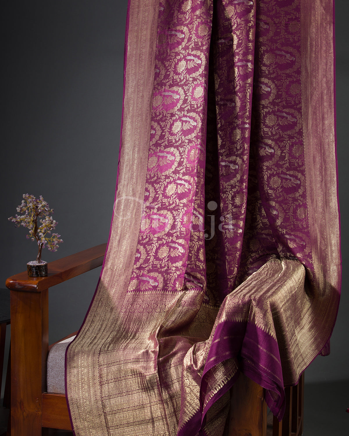 Jangla: Wine Brocade Mysore Crepe Silk Saree-view2
