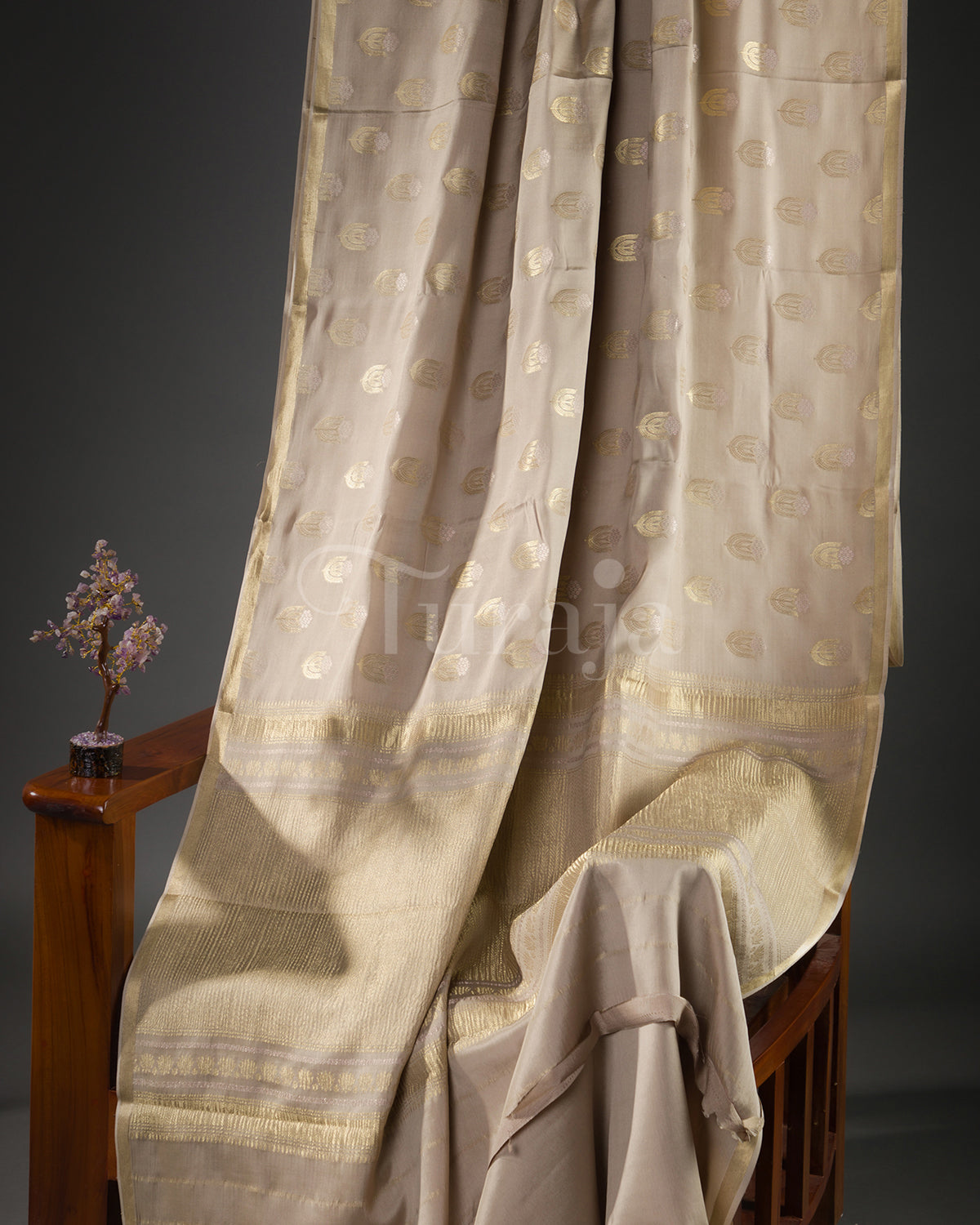 Moonlit: Beige Mysore Crepe Silk Saree