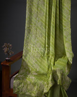 Pastel Bloom Tissue: Green Mysore Crepe Silk Saree