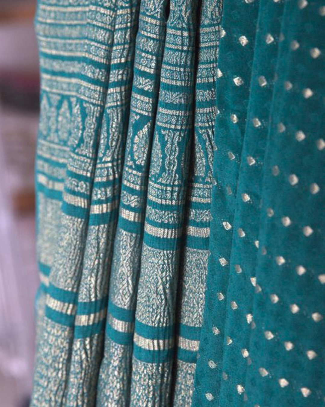 Noor: Bottle Green Mysore Crepe Silk Saree