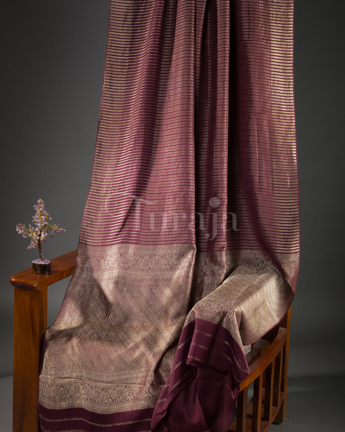 Stripes Saga: Wine Mysore Crepe Silk Saree