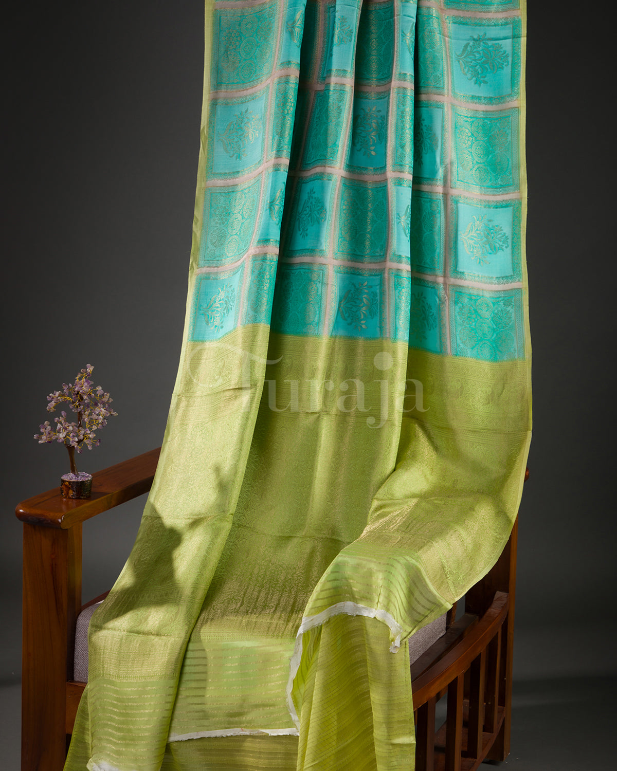 Floral Garden: Sky Blue Mysore Crepe Silk Saree