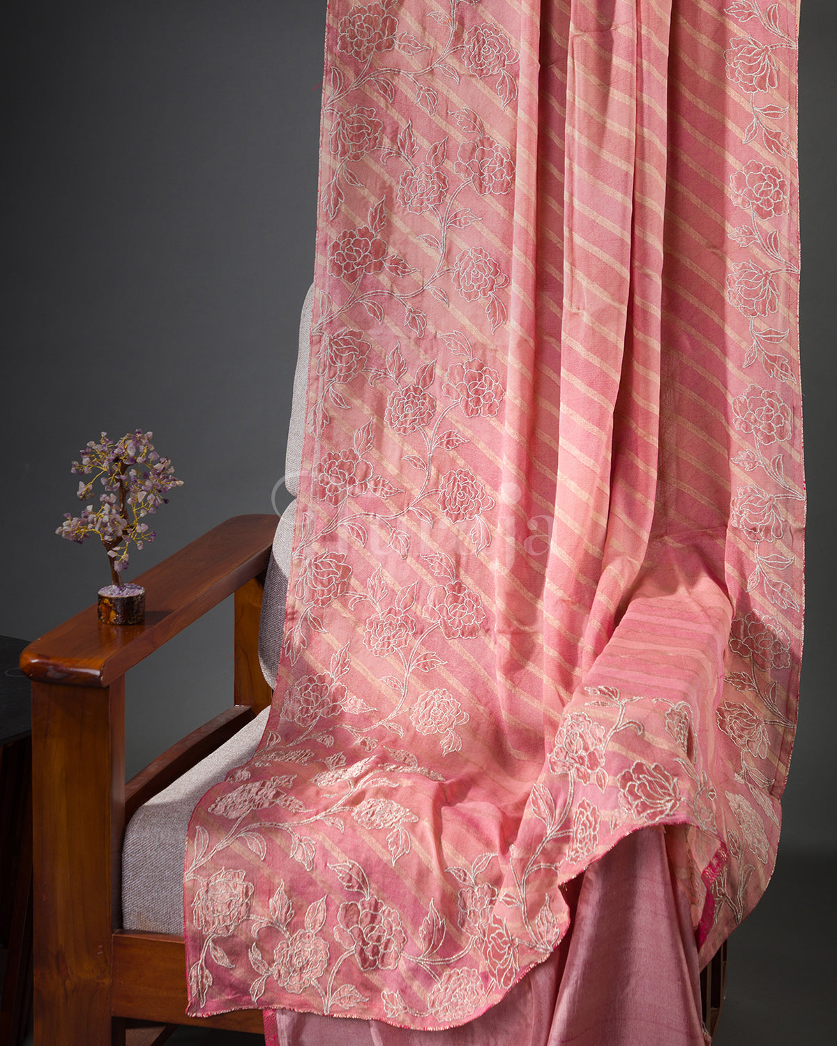 Pastel Bloom Tissue: Pink Mysore Crepe Silk Saree