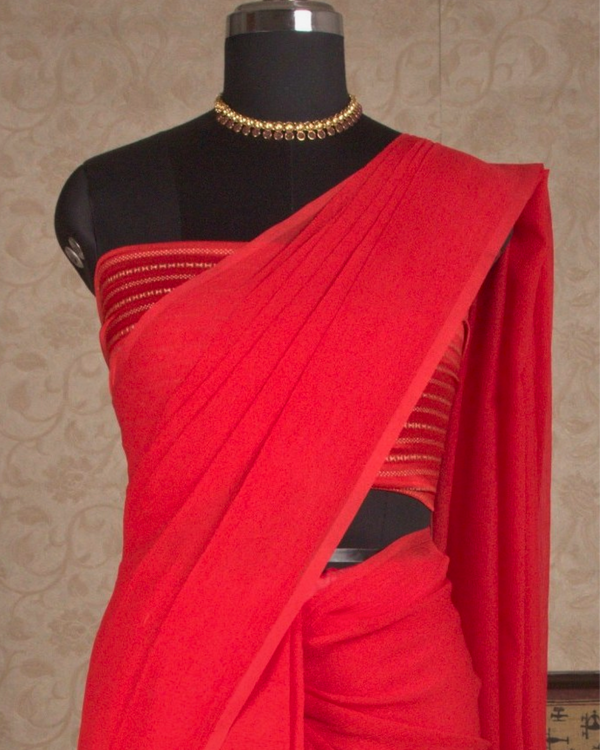 PLAIN CHIFFON SAREE - RED