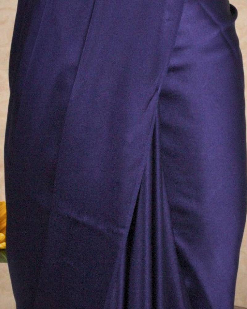 PLAIN SATIN SAREE - NAVY BLUE