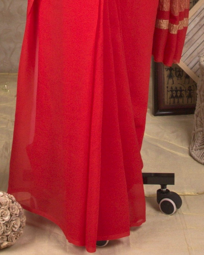PLAIN CHIFFON SAREE - RED Turaja PLAIN CHIFFON SAREE - RED Turaja