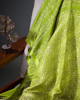 Stripes & Satin: Mehendi Green Mysore Crepe Silk Saree-view3