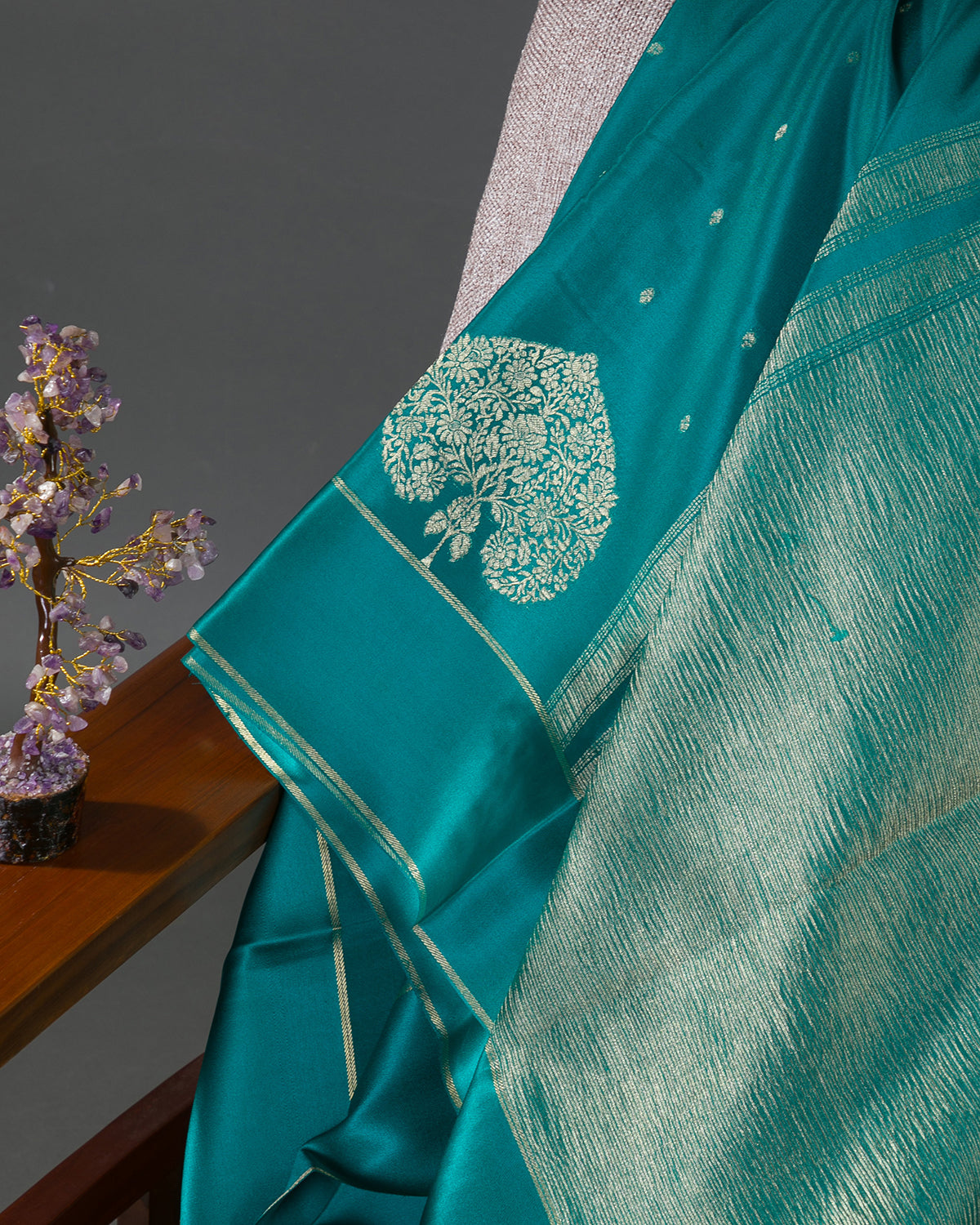 Morbagh - Rama Blue Mysore Crepe Silk Saree