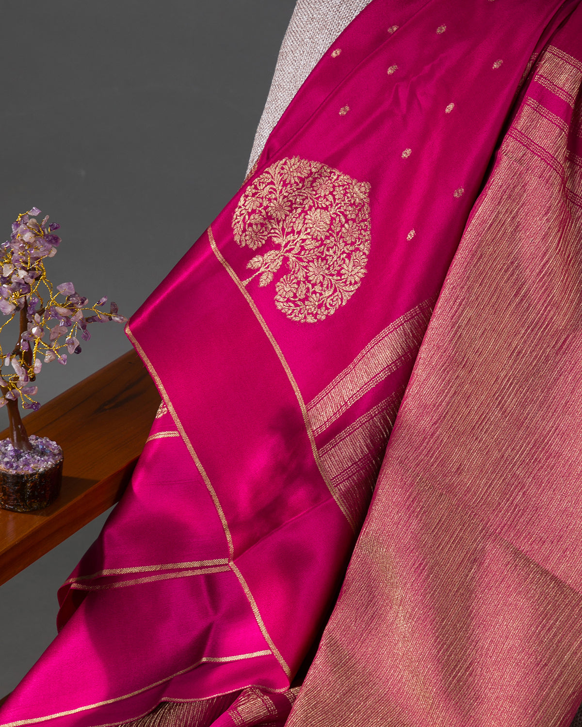 Morbagh - Rani Pink Mysore Crepe Silk Saree